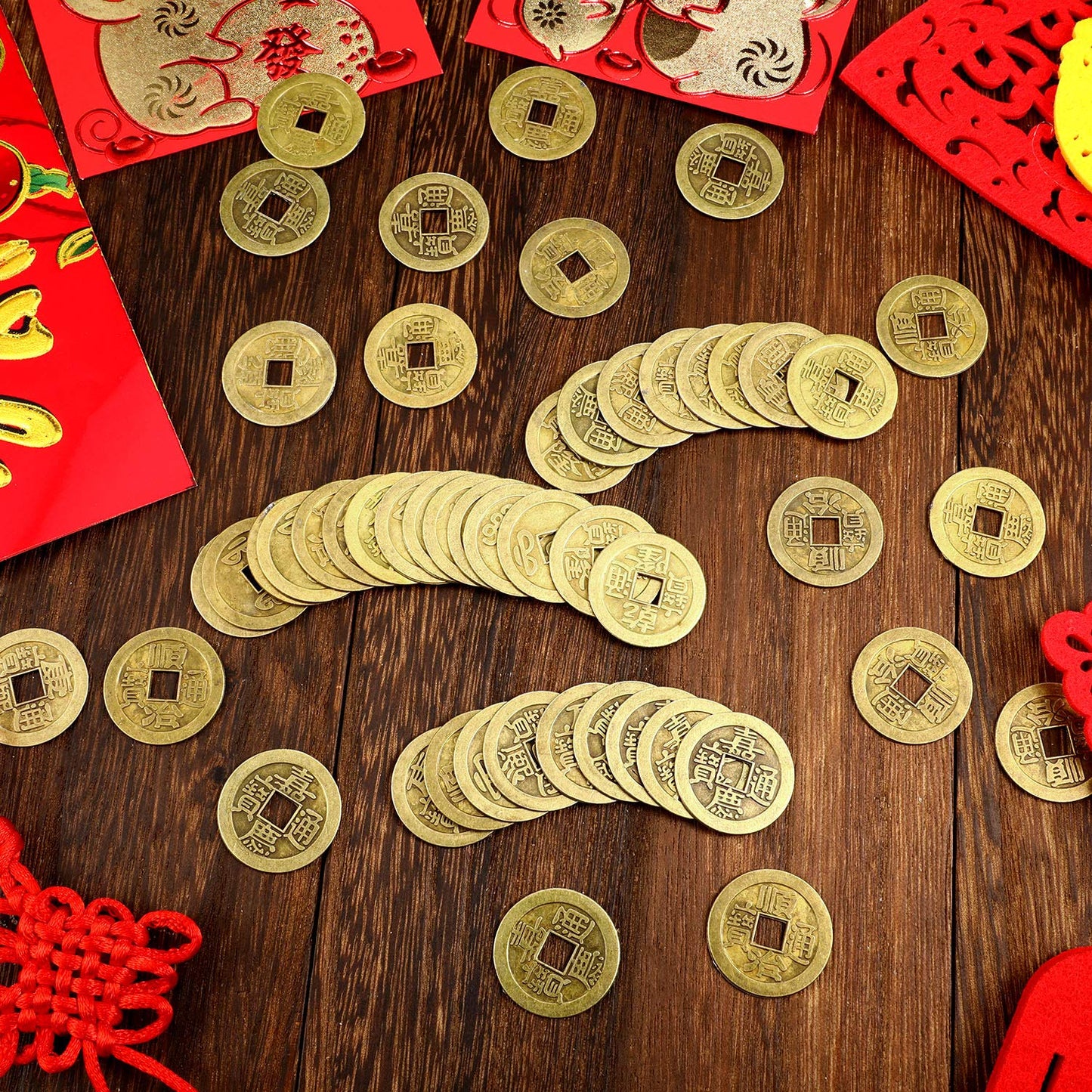Boao 300 Antique Bronze Chinese Coins – Feng Shui Charms for Wealth (0.8 in)