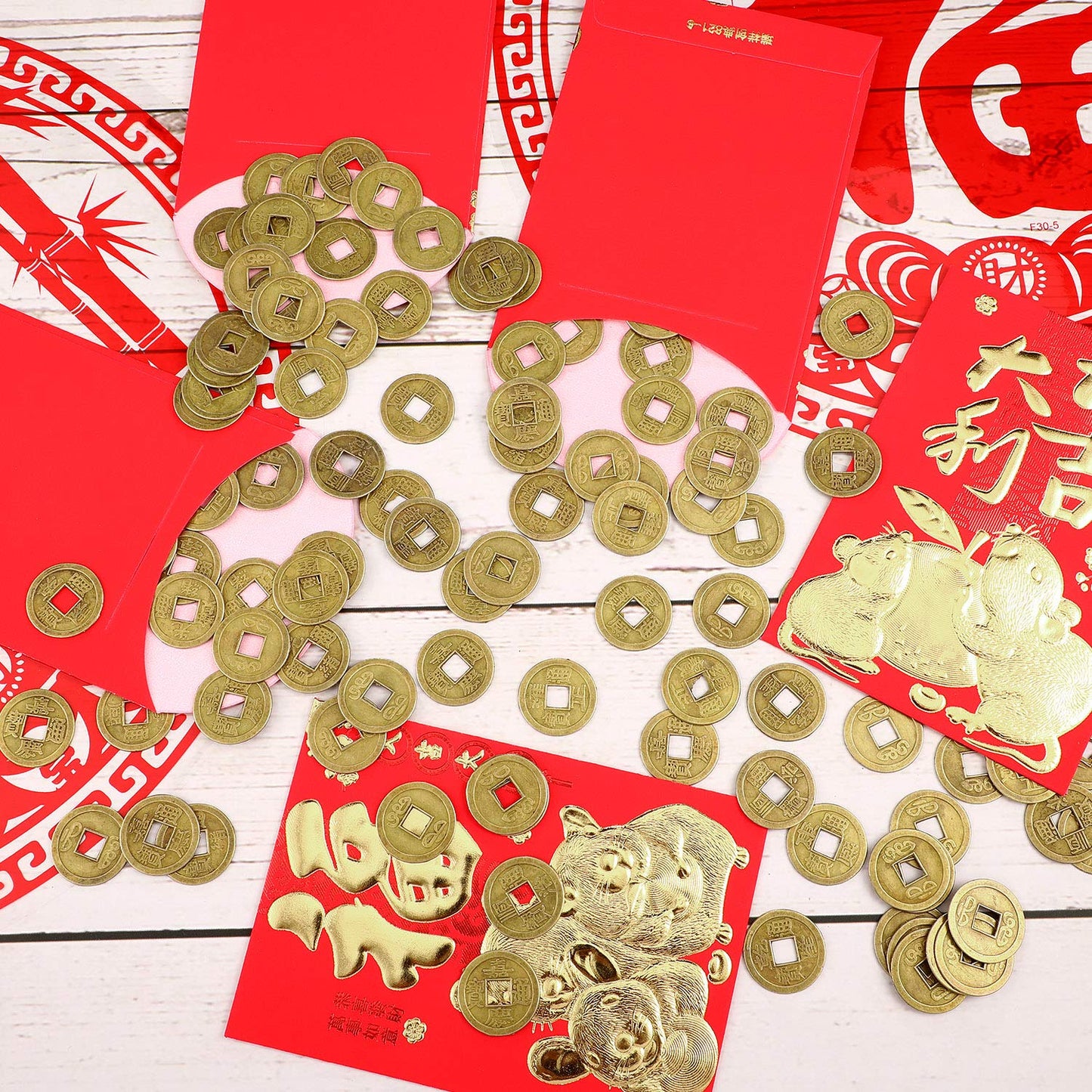 Boao 300 Antique Bronze Chinese Coins – Feng Shui Charms for Wealth (0.8 in)