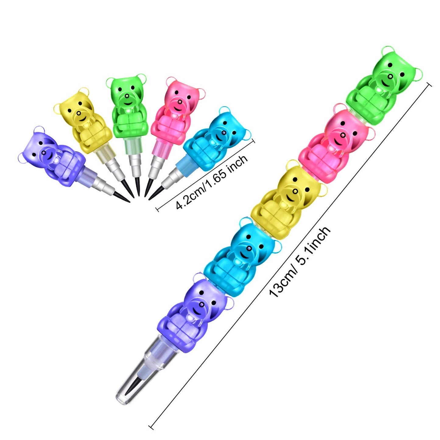 Boao 30 Pcs Stackable Bear Pencils – 5-in-1 Colorful Pencils for Birthdays