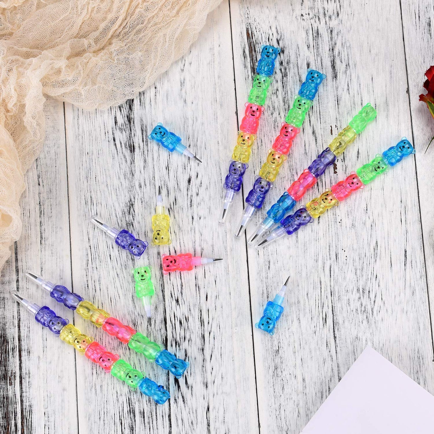 Boao 30 Pcs Stackable Bear Pencils – 5-in-1 Colorful Pencils for Birthdays