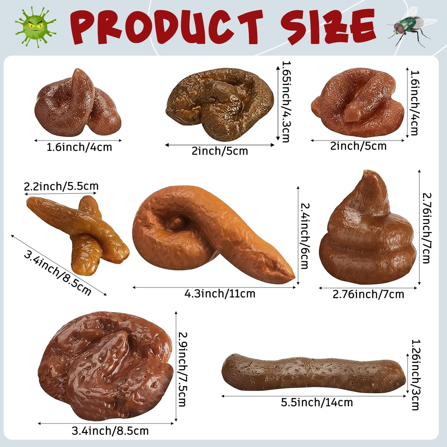 Boao 8 Pcs Fake Poop Set — Realistic Gag Toys for Pranks & Halloween