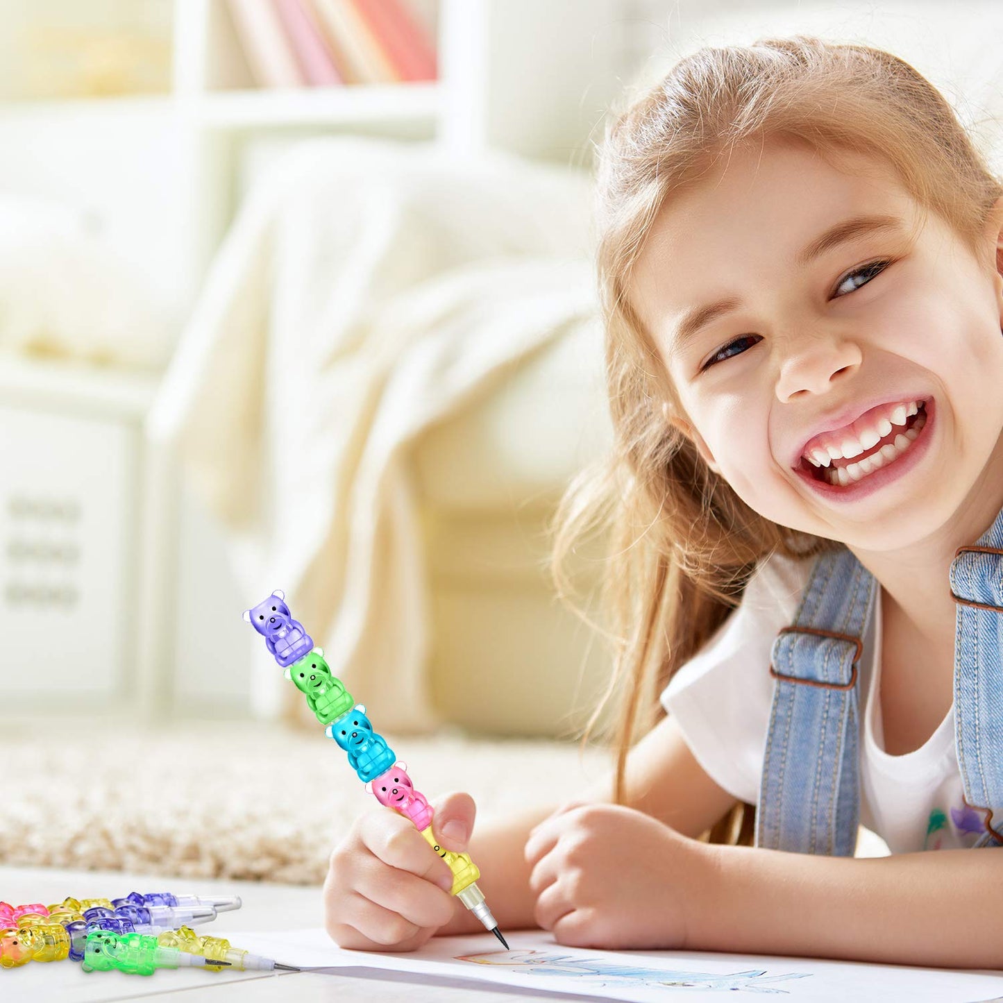 Boao 30 Pcs Stackable Bear Pencils – 5-in-1 Colorful Pencils for Birthdays