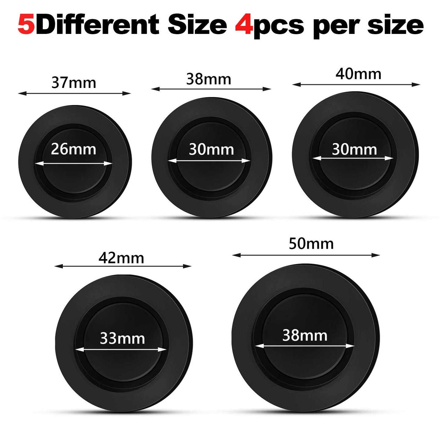 Boao 20-Piece Piggy Bank Stopper Set | Rubber Plugs, 5 Sizes, Black