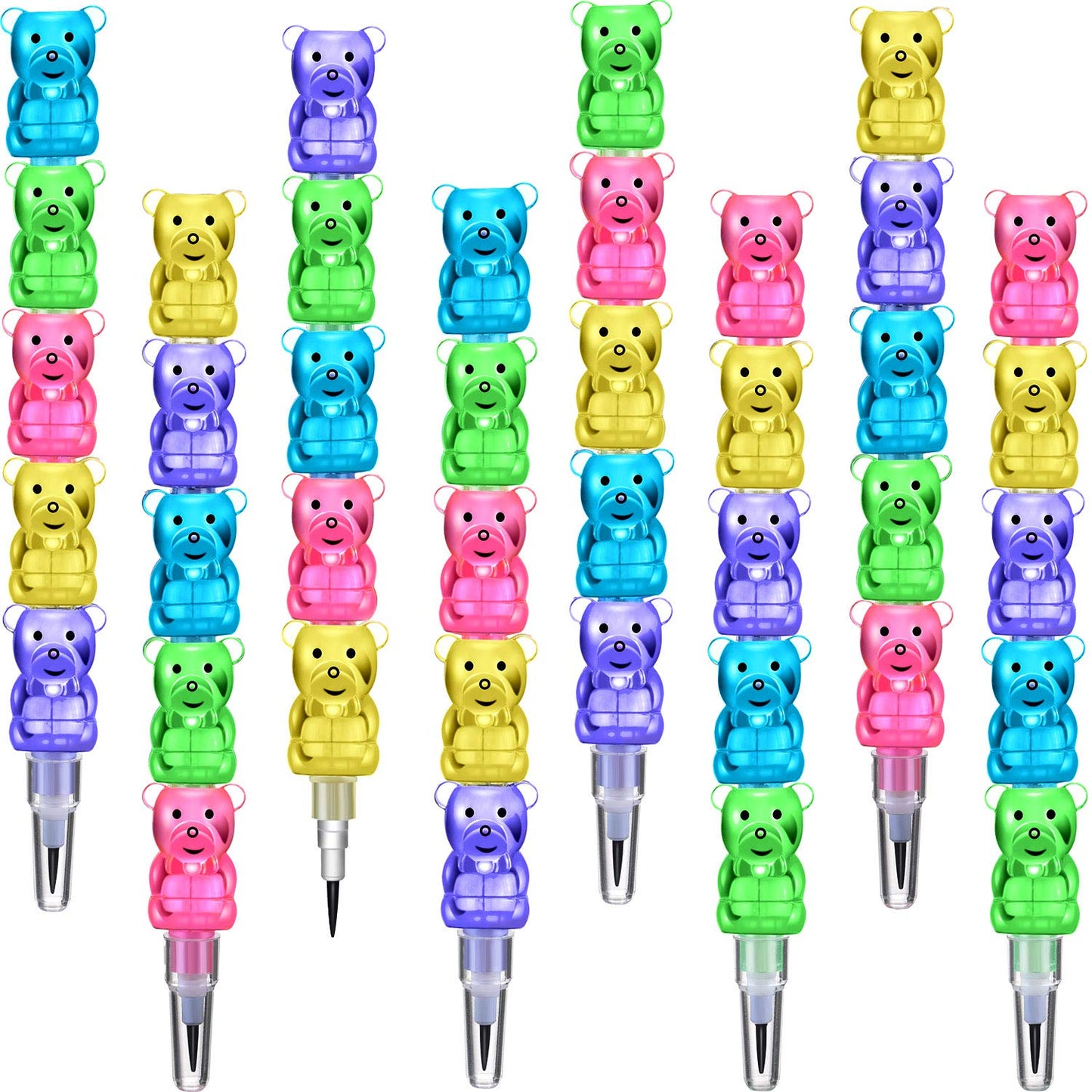 Boao 30 Pcs Stackable Bear Pencils – 5-in-1 Colorful Pencils for Birthdays