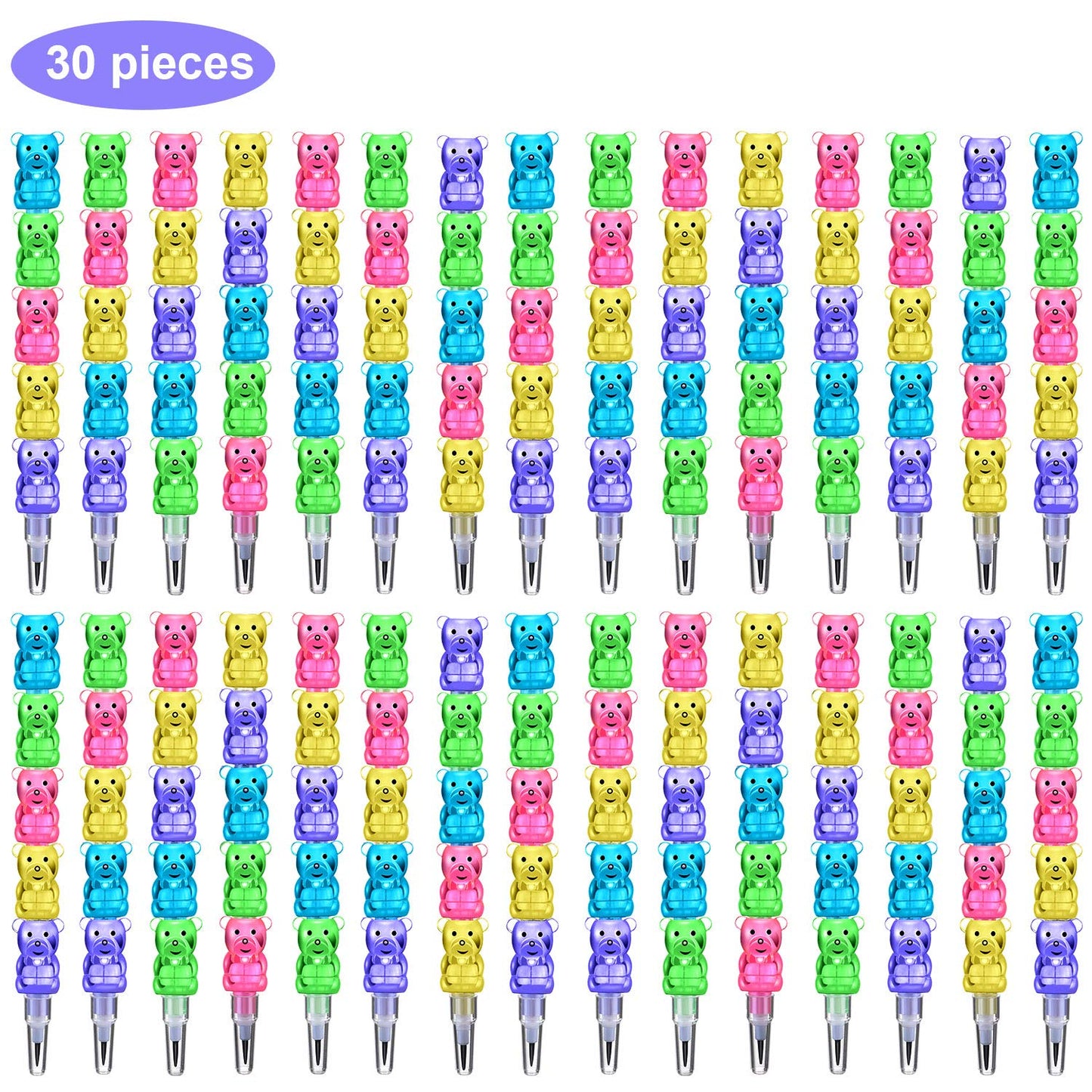 Boao 30 Pcs Stackable Bear Pencils – 5-in-1 Colorful Pencils for Birthdays