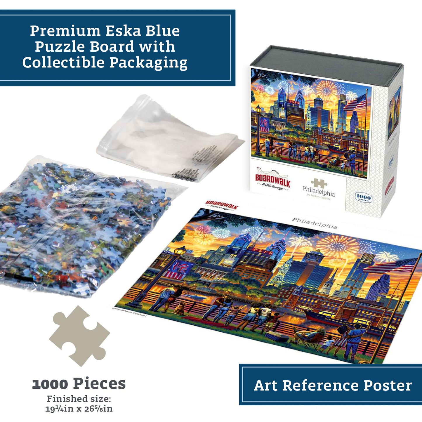 Boardwalk Puzzles Philadelphia - 1000 Piece Jigsaw Puzzle for Adults | Made in USA