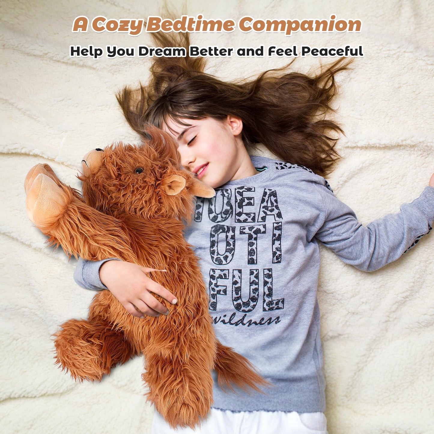 Bobbie & Laxi Highland Cow Weighted Stuffed Animal – 22-Inch Plush with Removable Ceramsite Bag