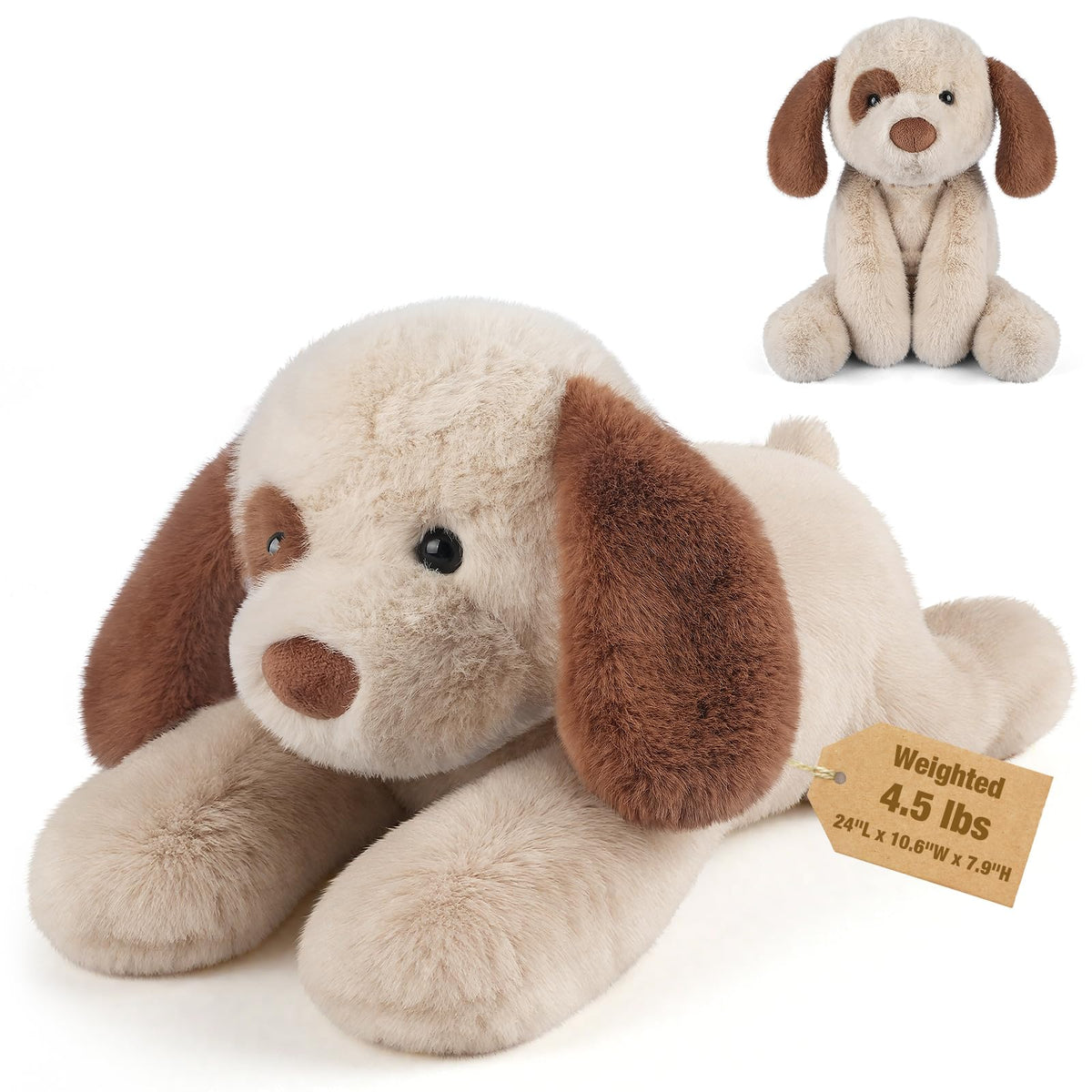 Bobbie & Laxi 24-inch Weighted Dog Stuffed Animal | Removable Ceramsite Bag | Plush Pillow & Companion