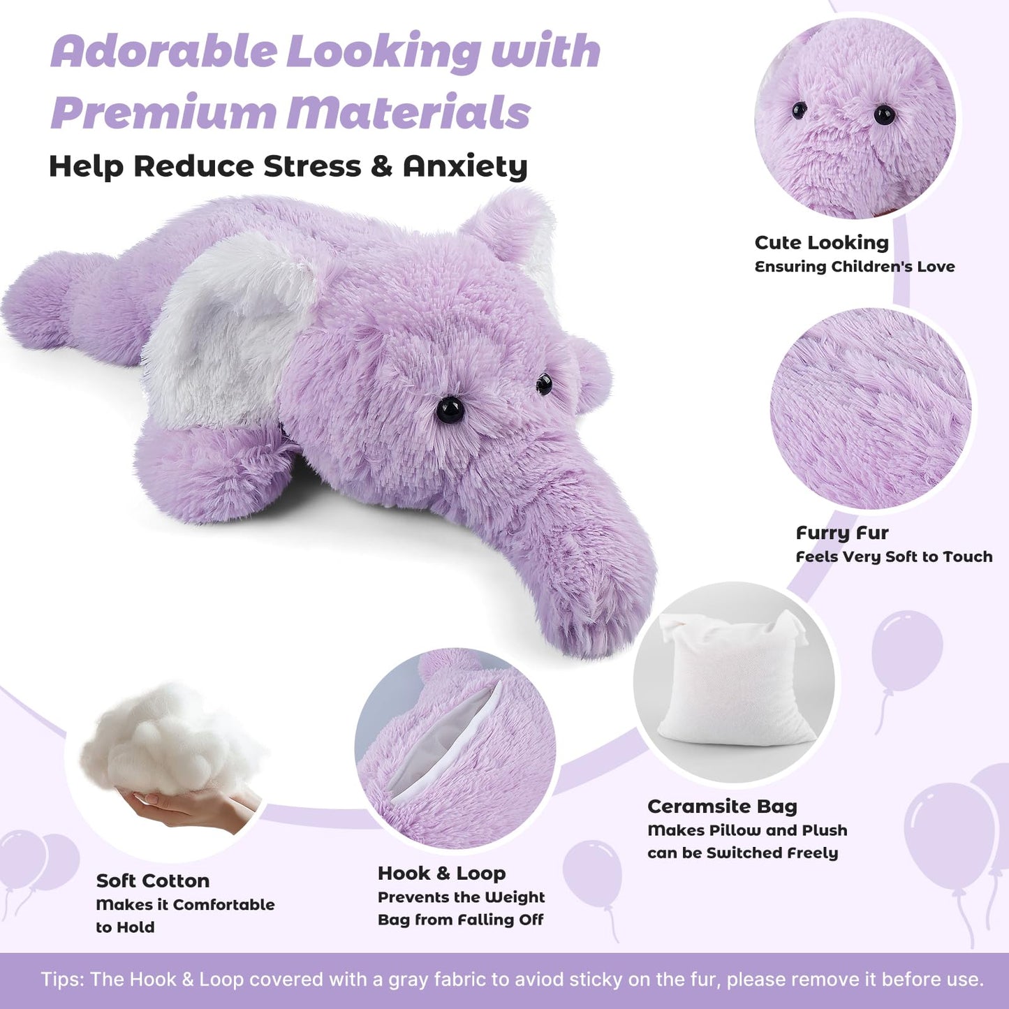 Bobbie & Laxi 28" Elephant Weighted Plush Toy with Removable Weight Bag – Large Soft Pillow
