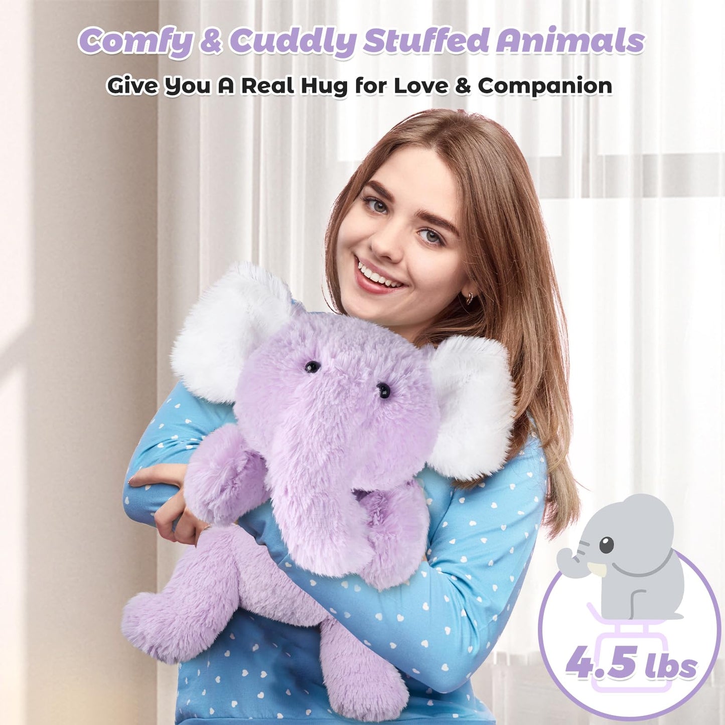 Bobbie & Laxi 28" Elephant Weighted Plush Toy with Removable Weight Bag – Large Soft Pillow