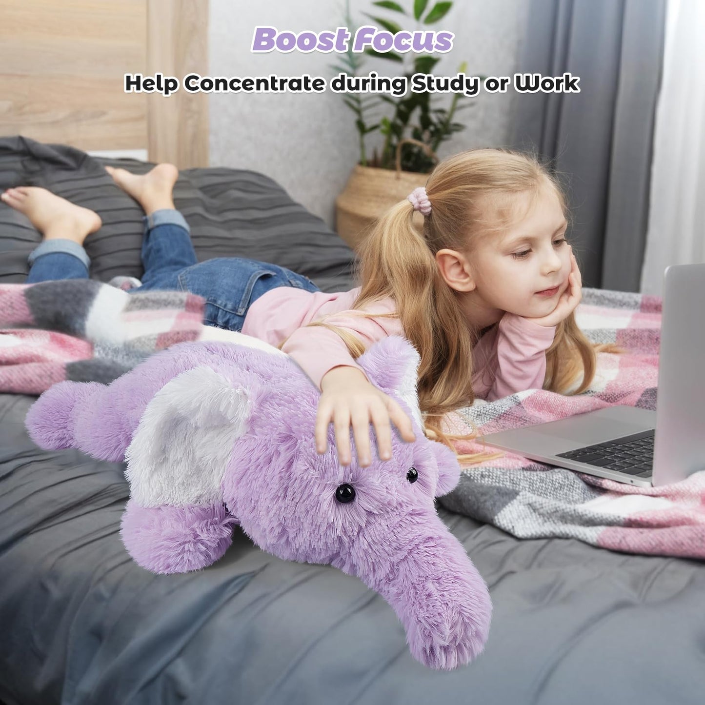 Bobbie & Laxi 28" Elephant Weighted Plush Toy with Removable Weight Bag – Large Soft Pillow