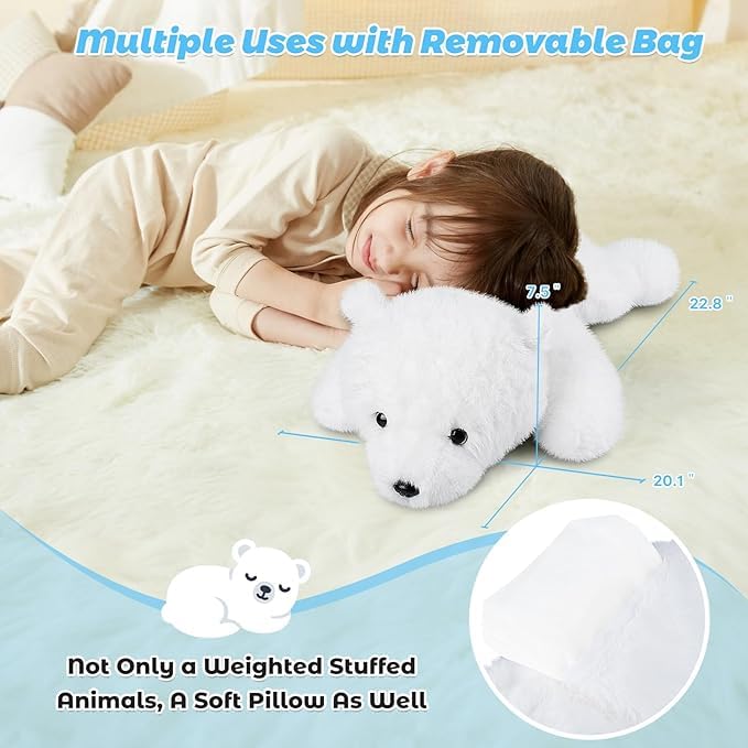 Bobbie & Laxi 23-Inch Polar Bear Weighted Plush with Removable Bag