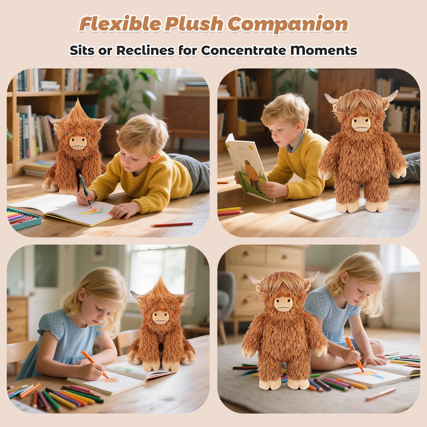 Bobbie & Laxi Highland Cow Weighted Stuffed Animal - 22in Plush with Removable Ceramsite Bag, Adjustable Sitting or Laying