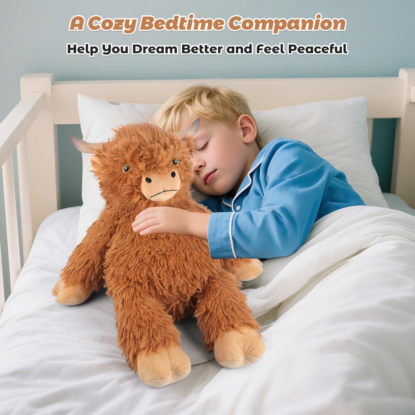 Bobbie & Laxi Highland Cow Weighted Stuffed Animal - 22in Plush with Removable Ceramsite Bag, Adjustable Sitting or Laying