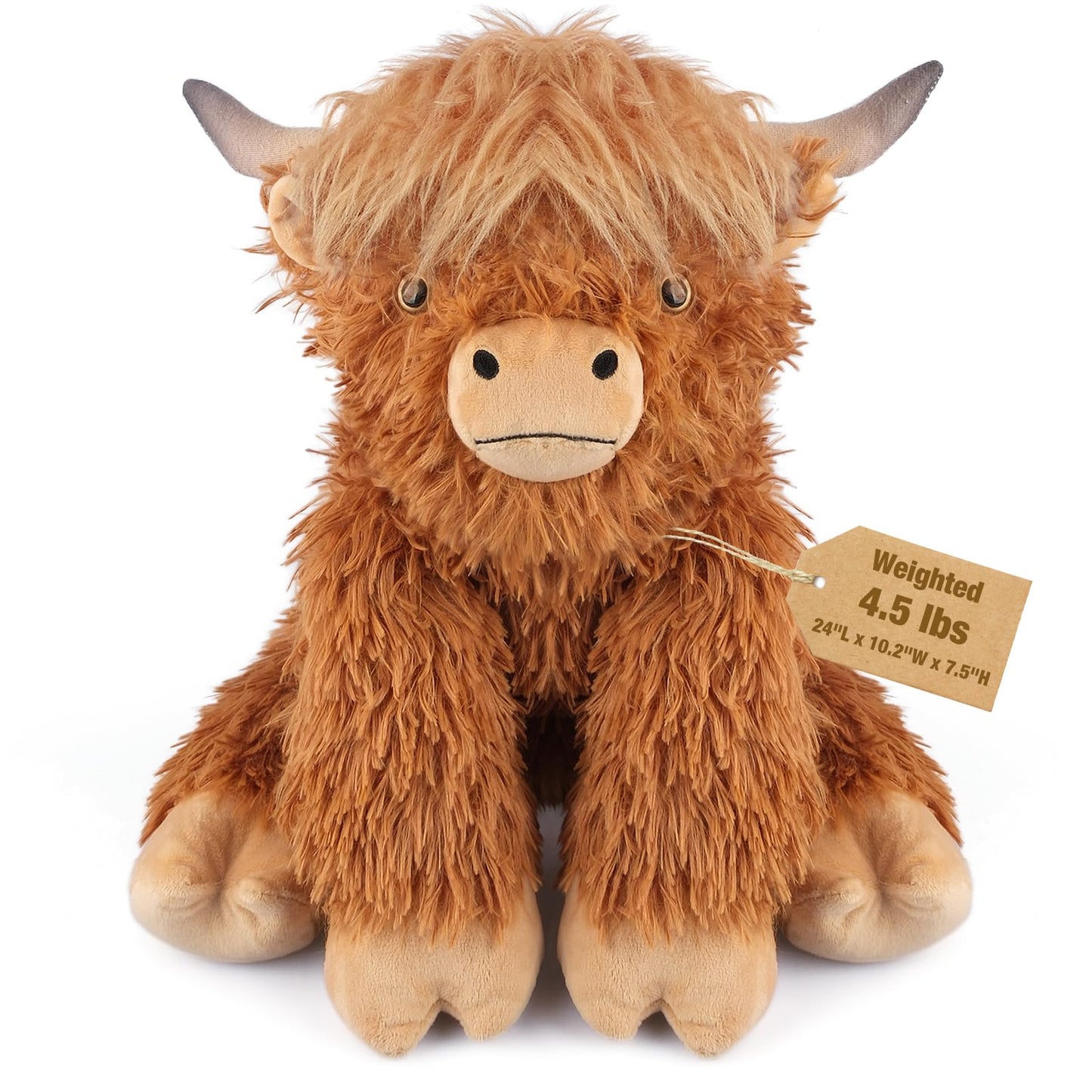 Bobbie & Laxi Highland Cow Weighted Stuffed Animal - 22in Plush with Removable Ceramsite Bag, Adjustable Sitting or Laying