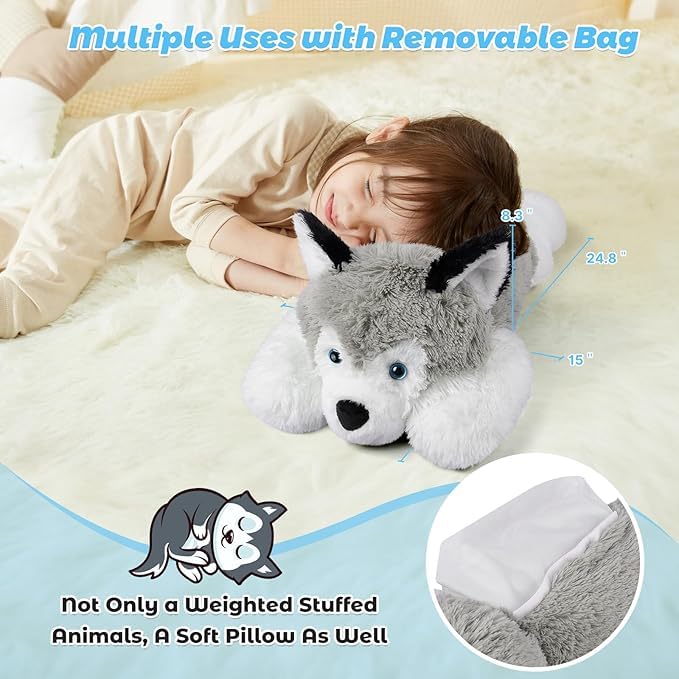 Bobbie & Laxi 25-inch Husky Weighted Stuffed Animal – Soft Plush Pillow & Companion
