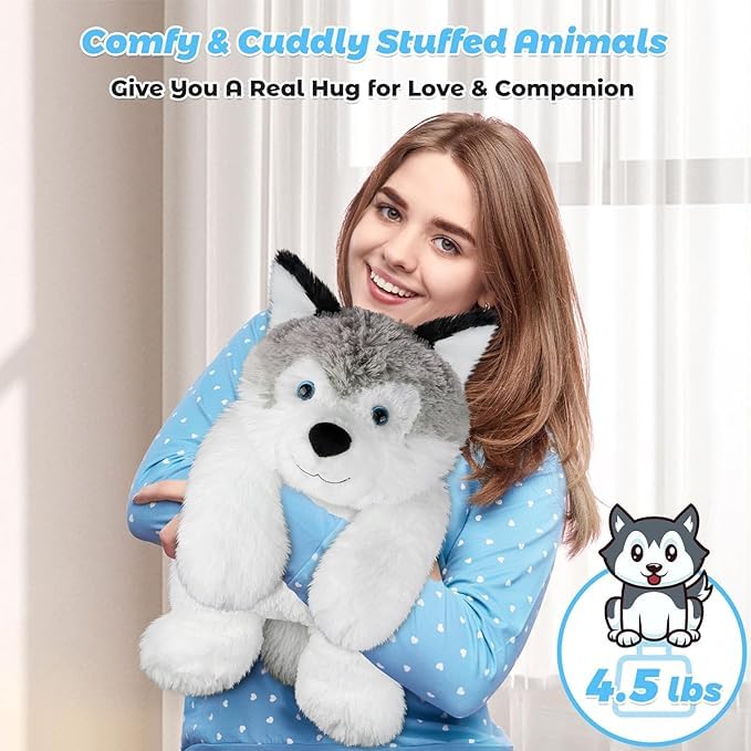 Bobbie & Laxi 25-inch Husky Weighted Stuffed Animal – Soft Plush Pillow & Companion