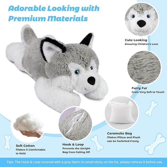 Bobbie & Laxi 25-inch Husky Weighted Stuffed Animal – Soft Plush Pillow & Companion