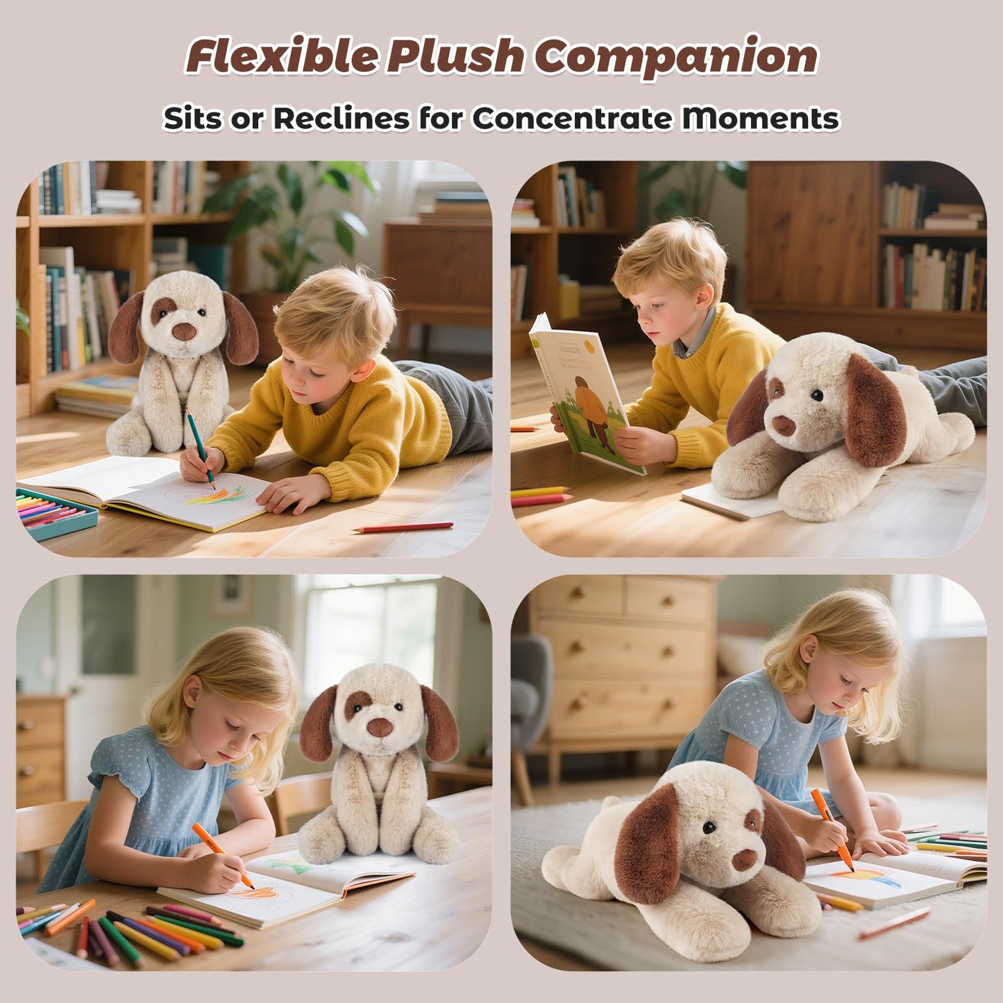 Bobbie & Laxi 24-inch Weighted Dog Stuffed Animal | Removable Ceramsite Bag | Plush Pillow & Companion