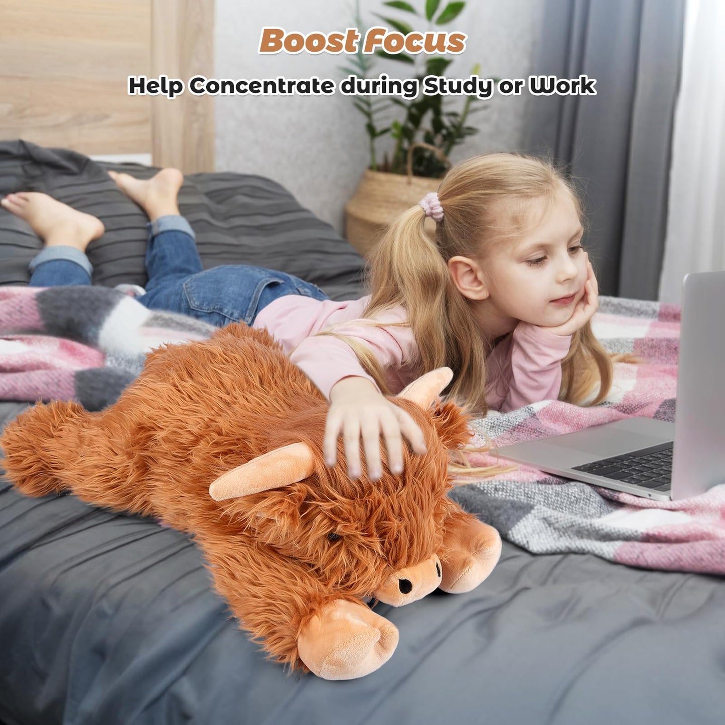 Bobbie & Laxi Highland Cow Weighted Stuffed Animal – 22-Inch Plush with Removable Ceramsite Bag