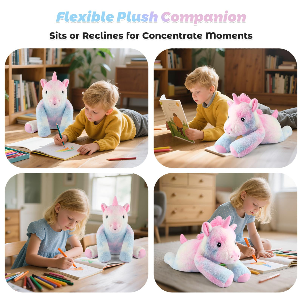Bobbie & Laxi Weighted Unicorn Plush — 24in, 4.5lb, Sit or Lay Plush Pillow