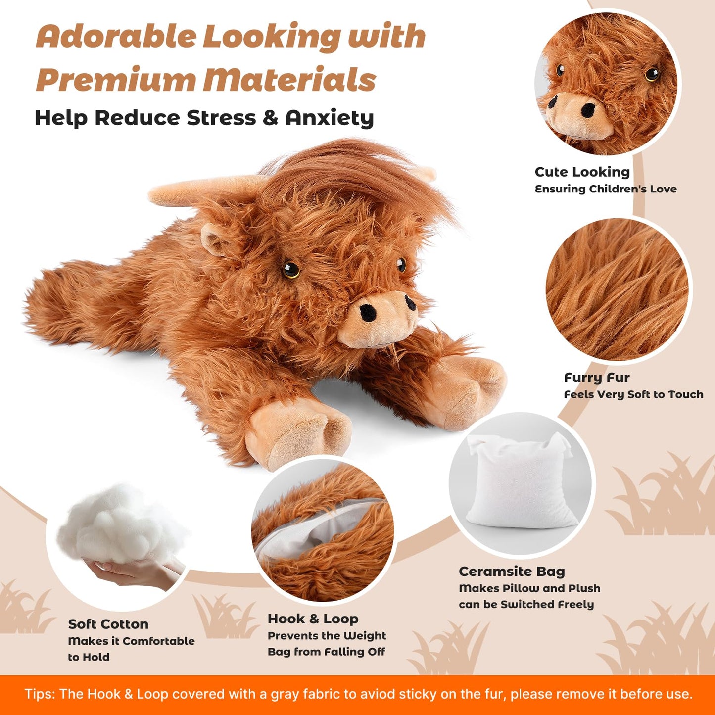 Bobbie & Laxi Highland Cow Weighted Stuffed Animal – 22-Inch Plush with Removable Ceramsite Bag