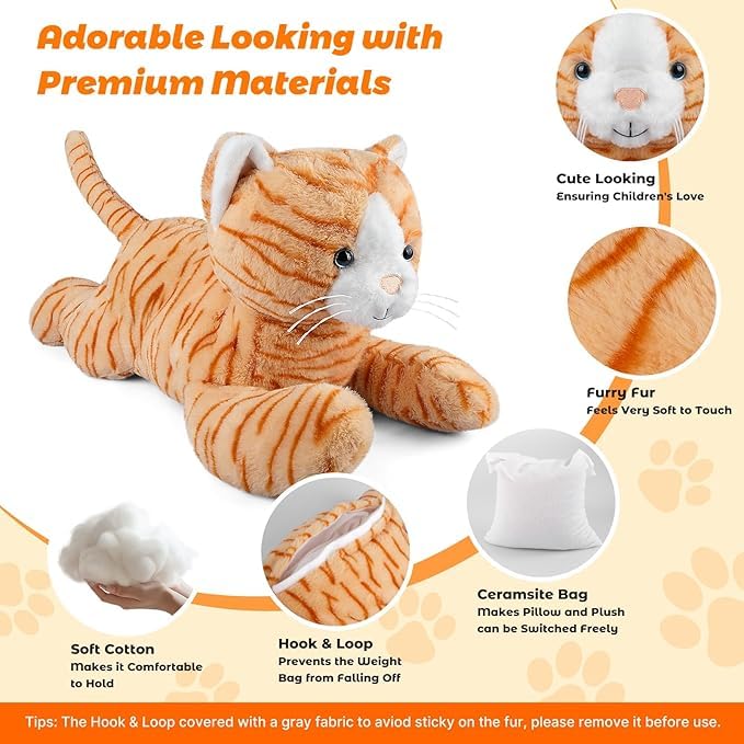 Bobbie & Laxi 25-Inch Cat Weighted Stuffed Animal – Large Plush Pillow & Companion