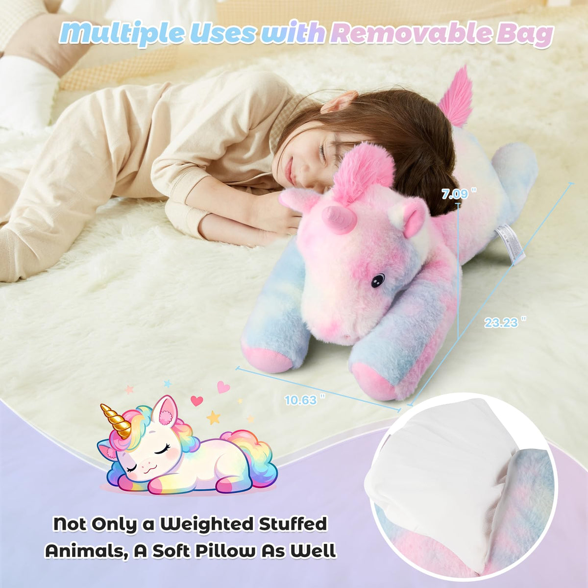 Bobbie & Laxi Weighted Unicorn Plush — 24in, 4.5lb, Sit or Lay Plush Pillow