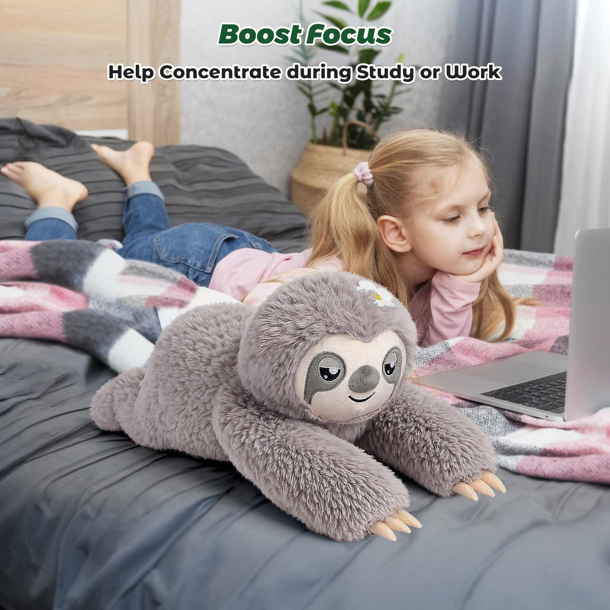 Bobbie & Laxi Weighted Sloth Plush – 26-inch Sitting & Laying Plush with Removable Bag