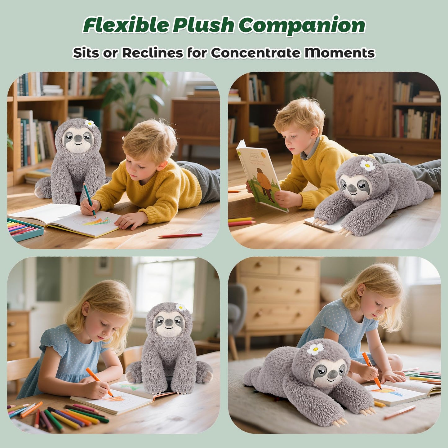 Bobbie & Laxi Weighted Sloth Plush – 26-inch Sitting & Laying Plush with Removable Bag