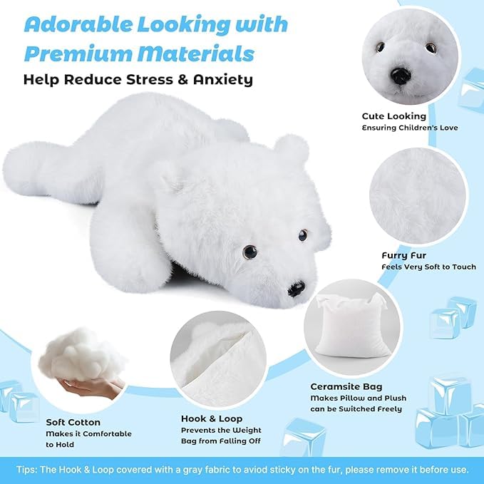 Bobbie & Laxi 23-Inch Polar Bear Weighted Plush with Removable Bag