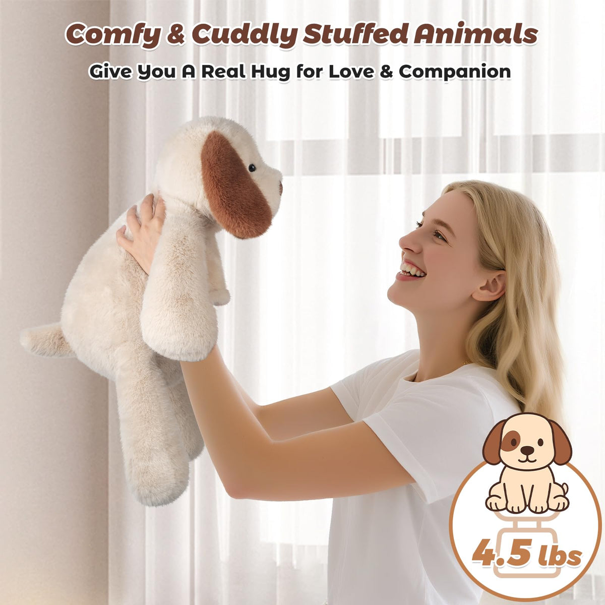 Bobbie & Laxi 24-inch Weighted Dog Stuffed Animal | Removable Ceramsite Bag | Plush Pillow & Companion