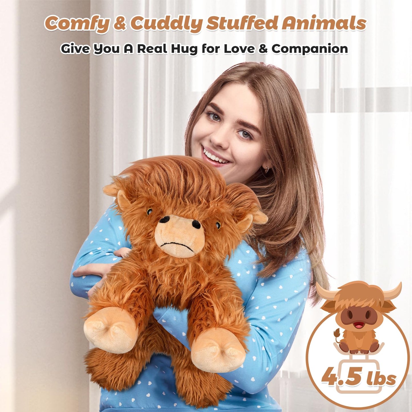 Bobbie & Laxi Highland Cow Weighted Stuffed Animal – 22-Inch Plush with Removable Ceramsite Bag