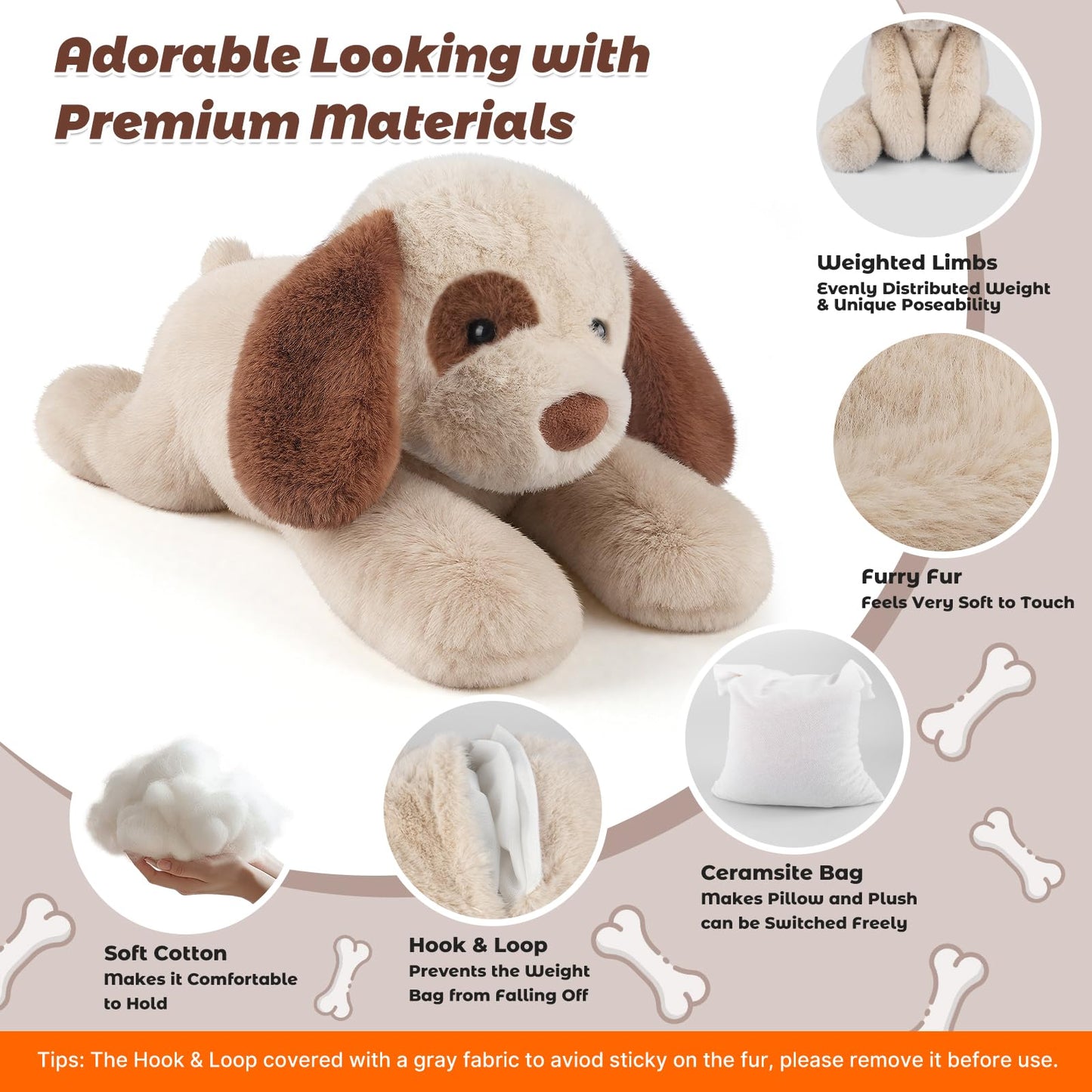 Bobbie & Laxi 24-inch Weighted Dog Stuffed Animal | Removable Ceramsite Bag | Plush Pillow & Companion