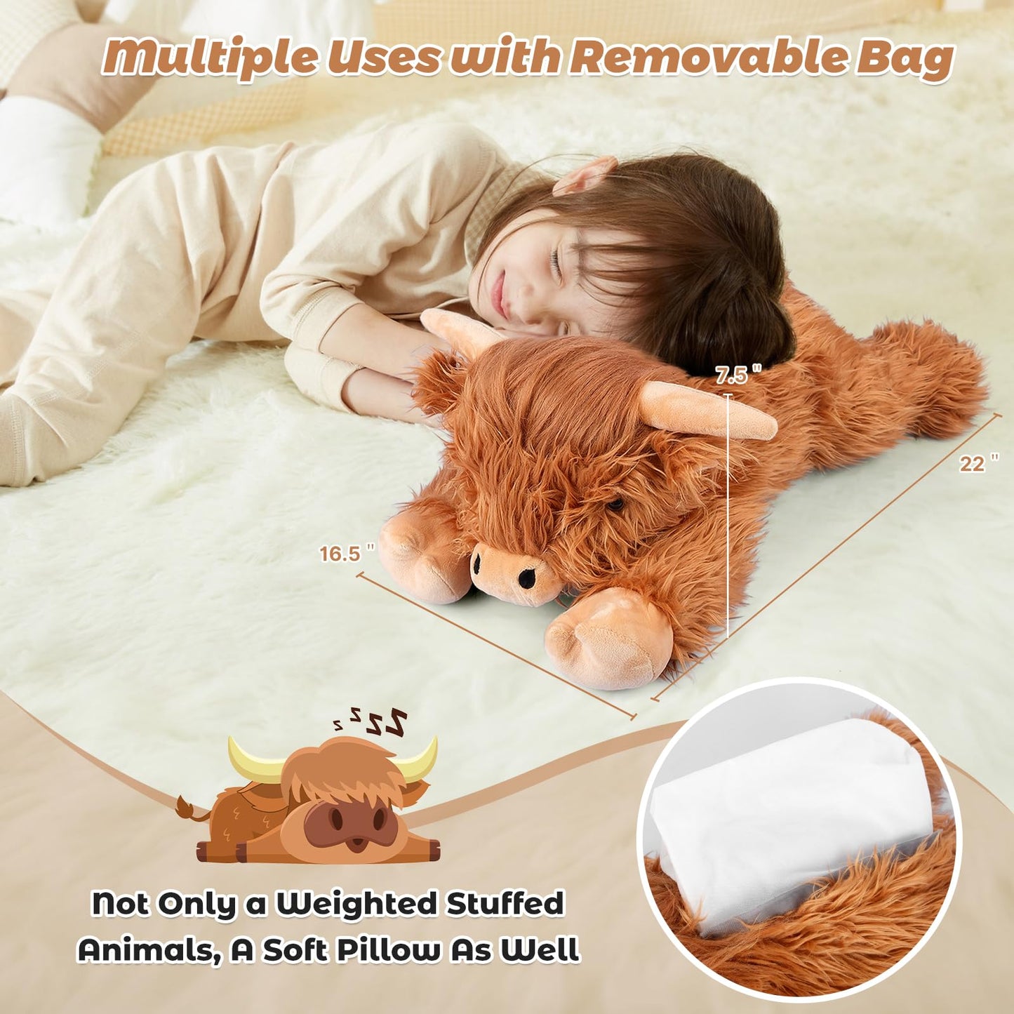 Bobbie & Laxi Highland Cow Weighted Stuffed Animal – 22-Inch Plush with Removable Ceramsite Bag