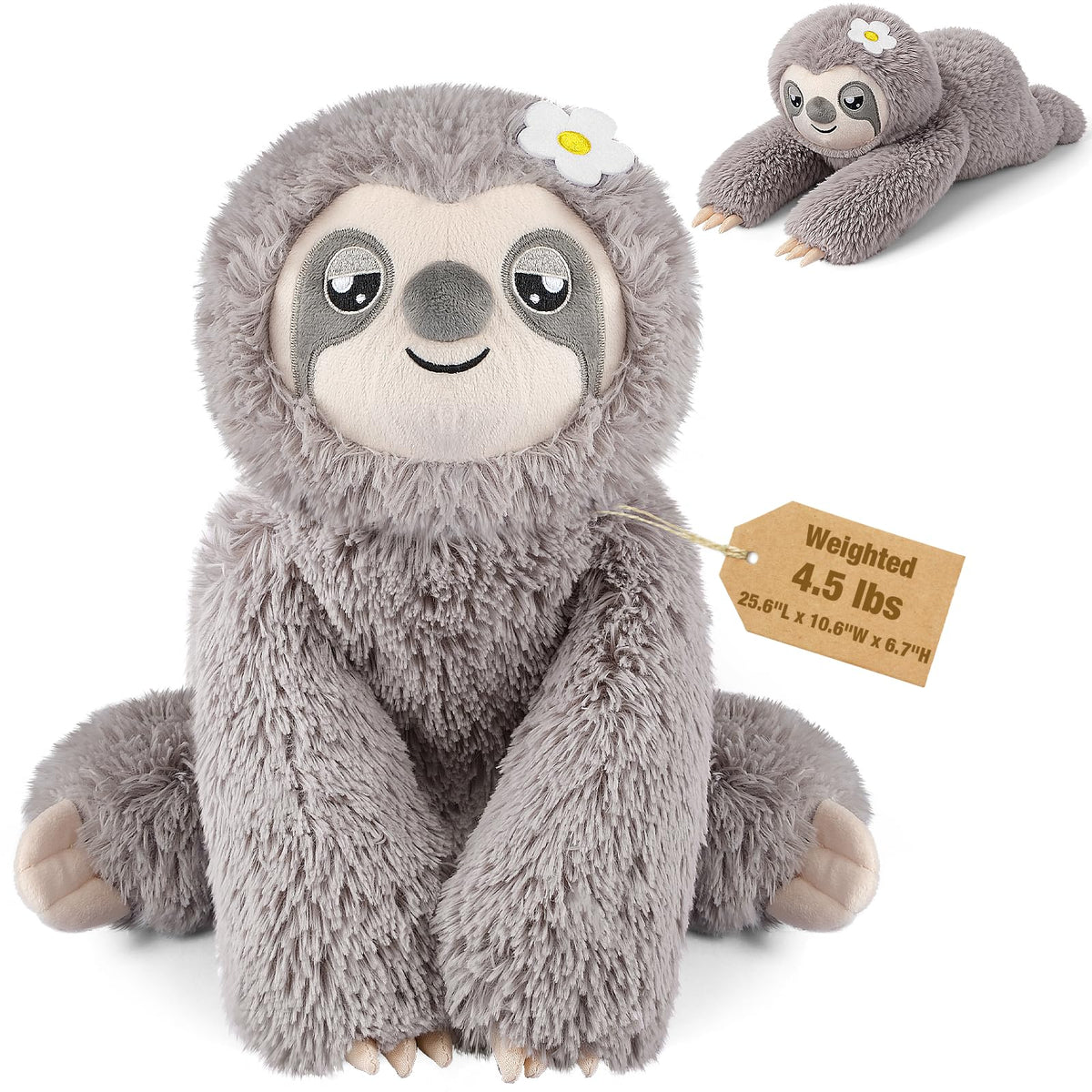 Bobbie & Laxi Weighted Sloth Plush – 26-inch Sitting & Laying Plush with Removable Bag