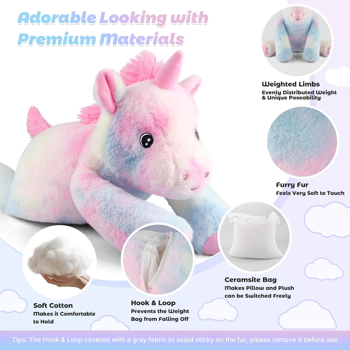 Bobbie & Laxi Weighted Unicorn Plush — 24in, 4.5lb, Sit or Lay Plush Pillow