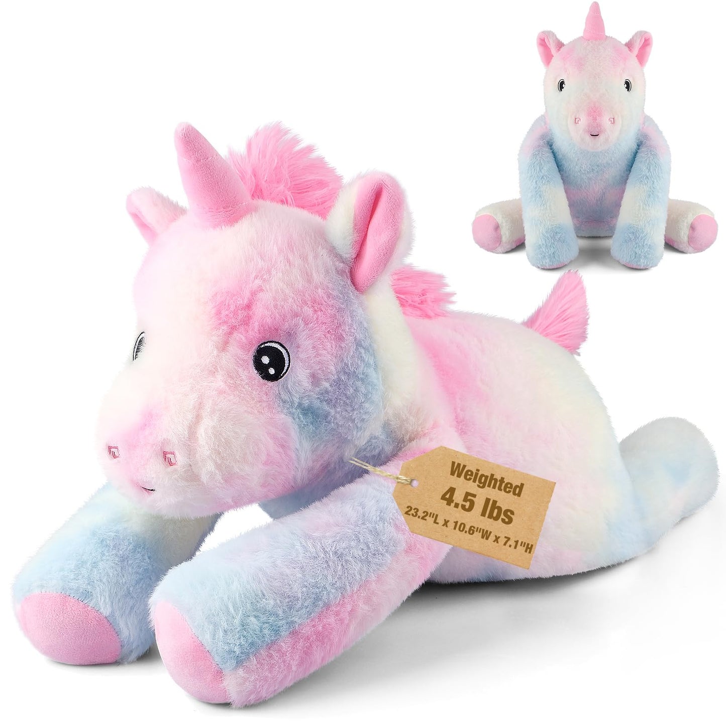 Bobbie & Laxi Weighted Unicorn Plush — 24in, 4.5lb, Sit or Lay Plush Pillow