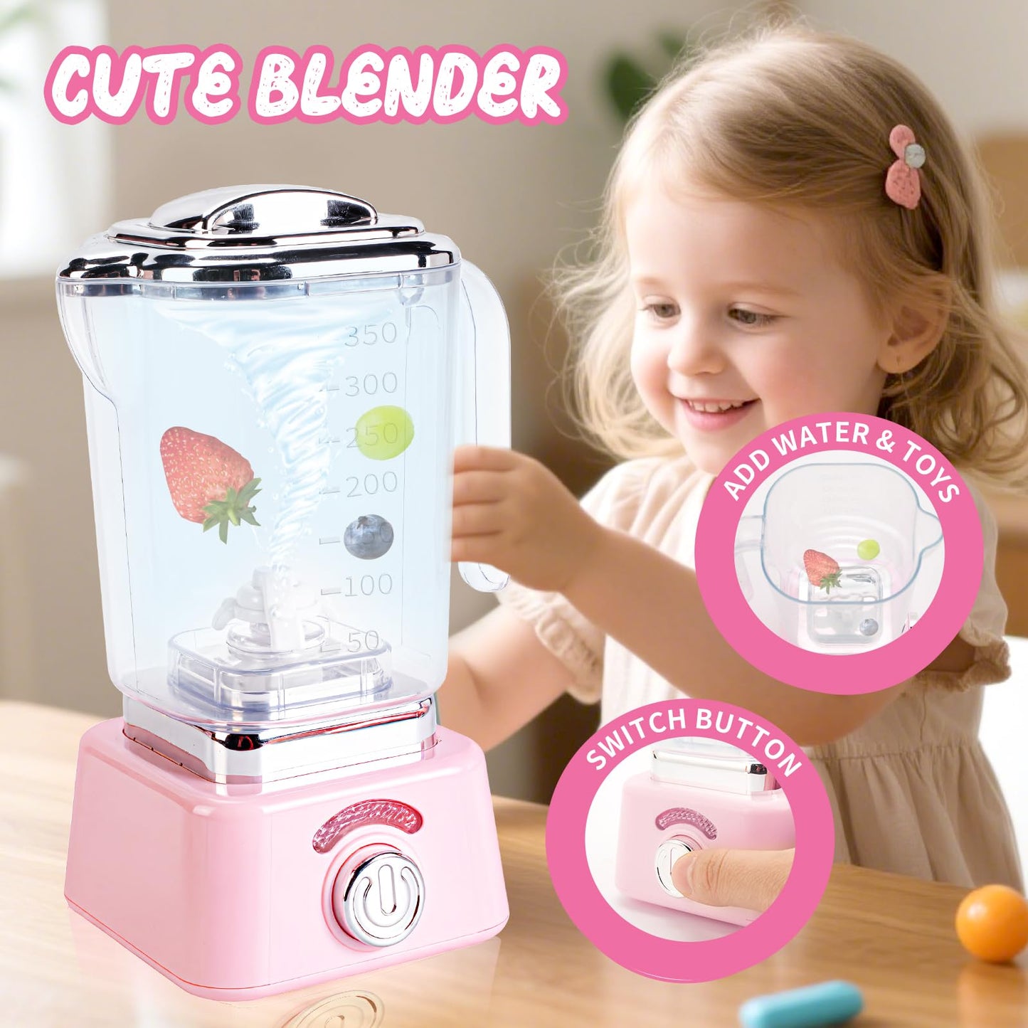 BOBUEXER 4-in-1 Play Kitchen: Coffee Maker, Mixer, Toaster & Blender for Girls 3-8 (Pink)
