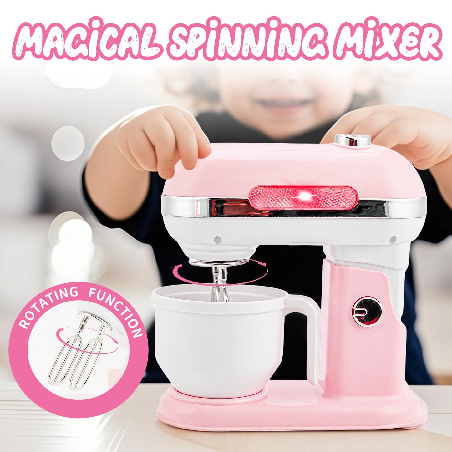 BOBUEXER 4-in-1 Play Kitchen: Coffee Maker, Mixer, Toaster & Blender for Girls 3-8 (Pink)