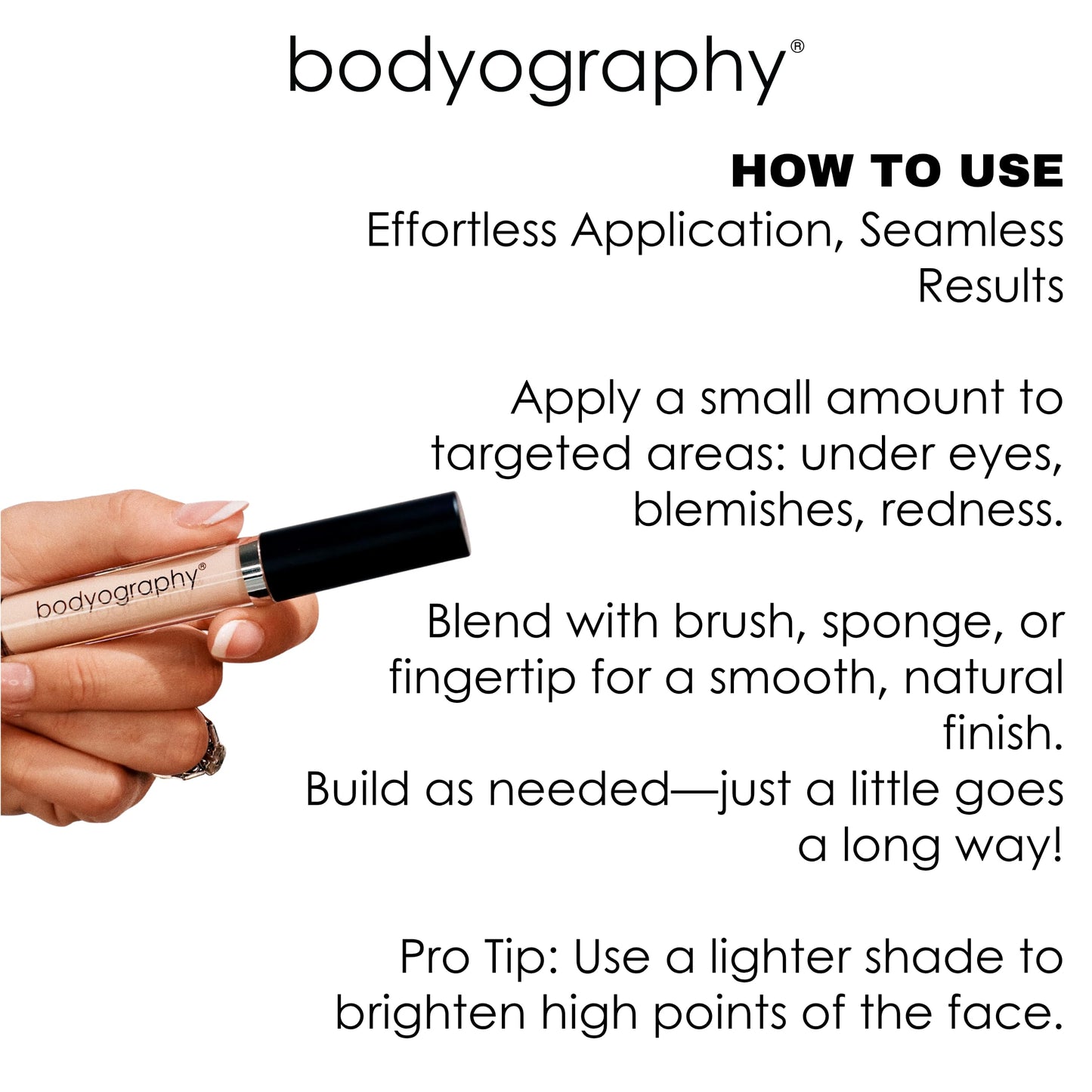 Bodyography Skin Slip Full-Coverage Concealer — 35% Pigment, Hydration, Satin Finish