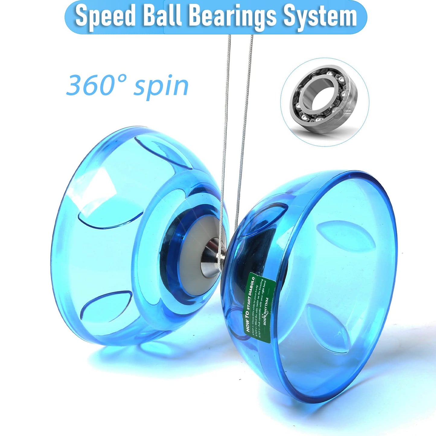 BodyRhythm Five Bearings Chinese Diabolo Yoyo Set with Fiberglass Sticks – Adjustable Strings, Blue