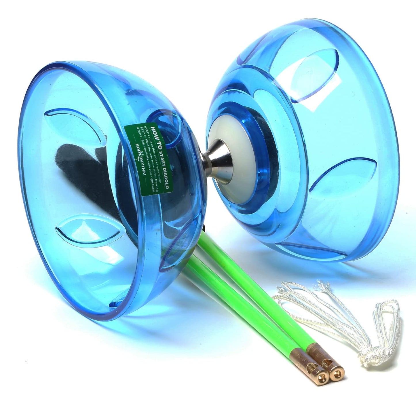BodyRhythm Five Bearings Chinese Diabolo Yoyo Set with Fiberglass Sticks – Adjustable Strings, Blue