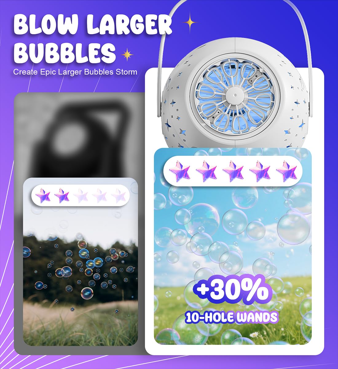 Boerfmo Rechargeable Bubble Machine – 7-Color LED, 60-Min Battery, 20oz Tank