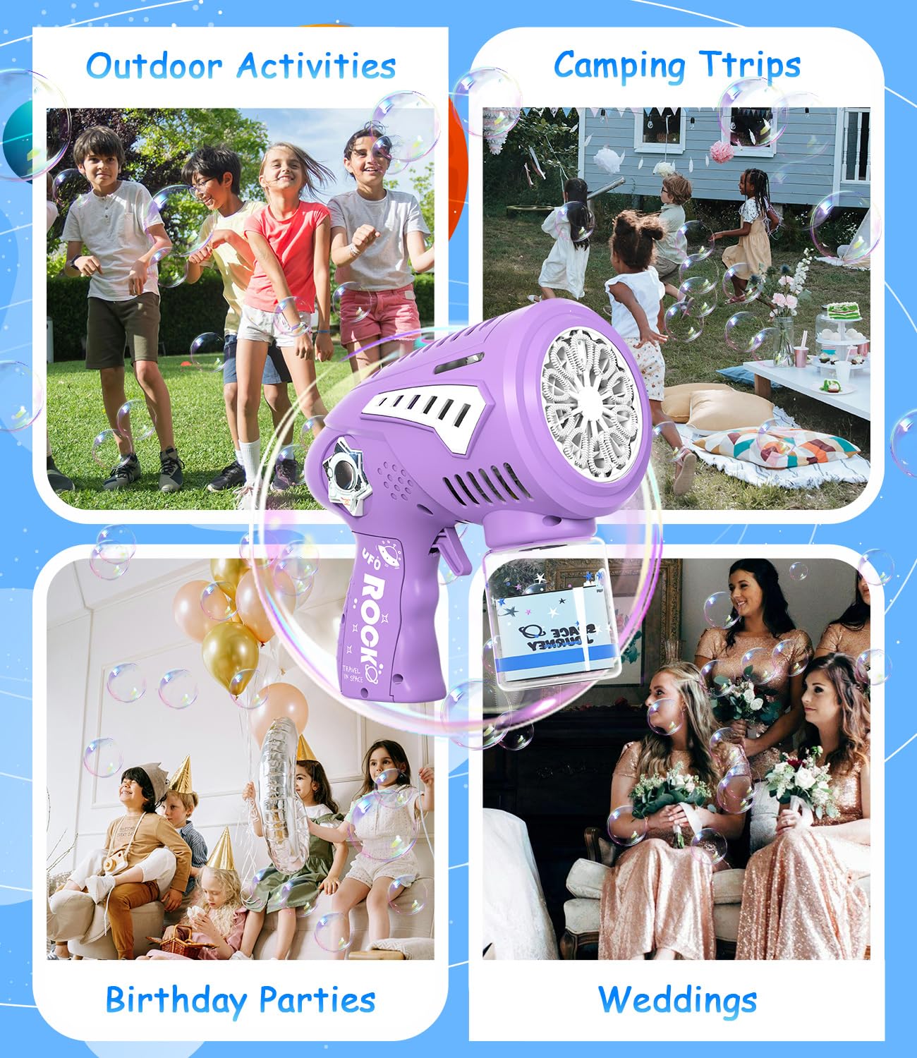 Boerfmo Rechargeable Bubble Gun – Larger Bubbles, LED Glow, USB-C