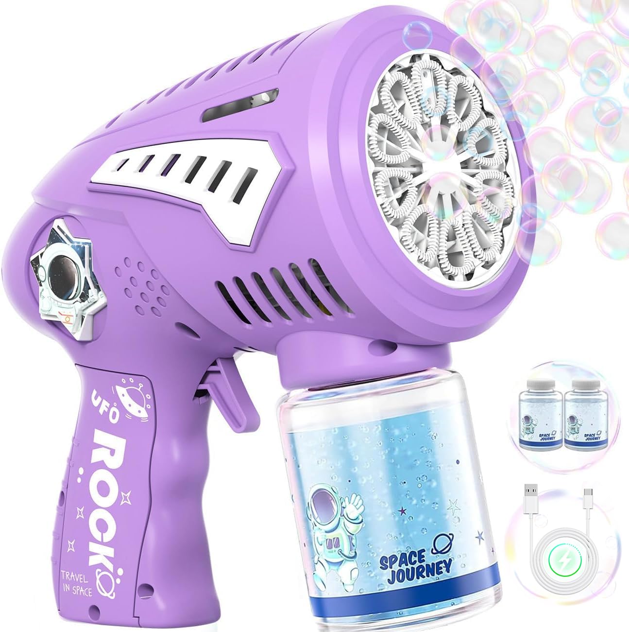Boerfmo Rechargeable Bubble Gun – Larger Bubbles, LED Glow, USB-C