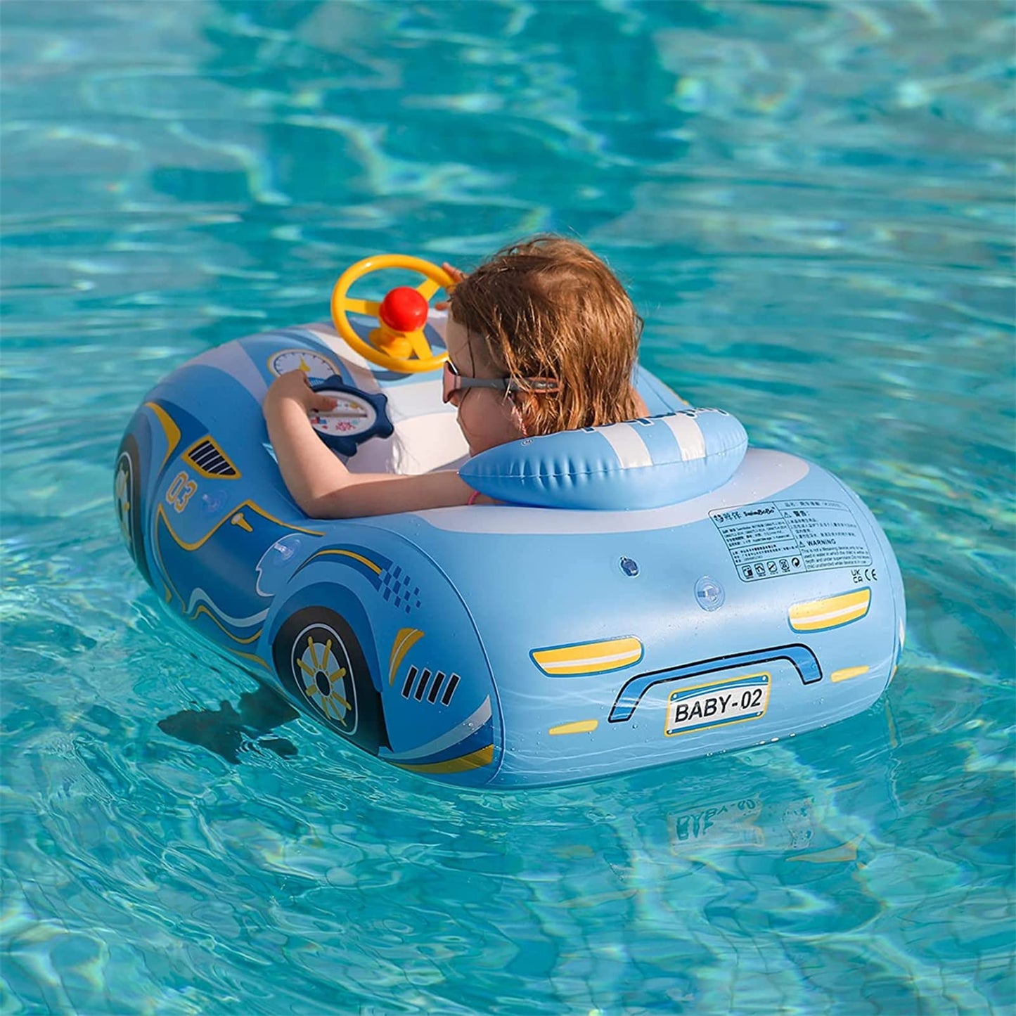 BOffer Baby Pool Float with 3D Car Design – Thick PVC Infant & Toddler Swim Float