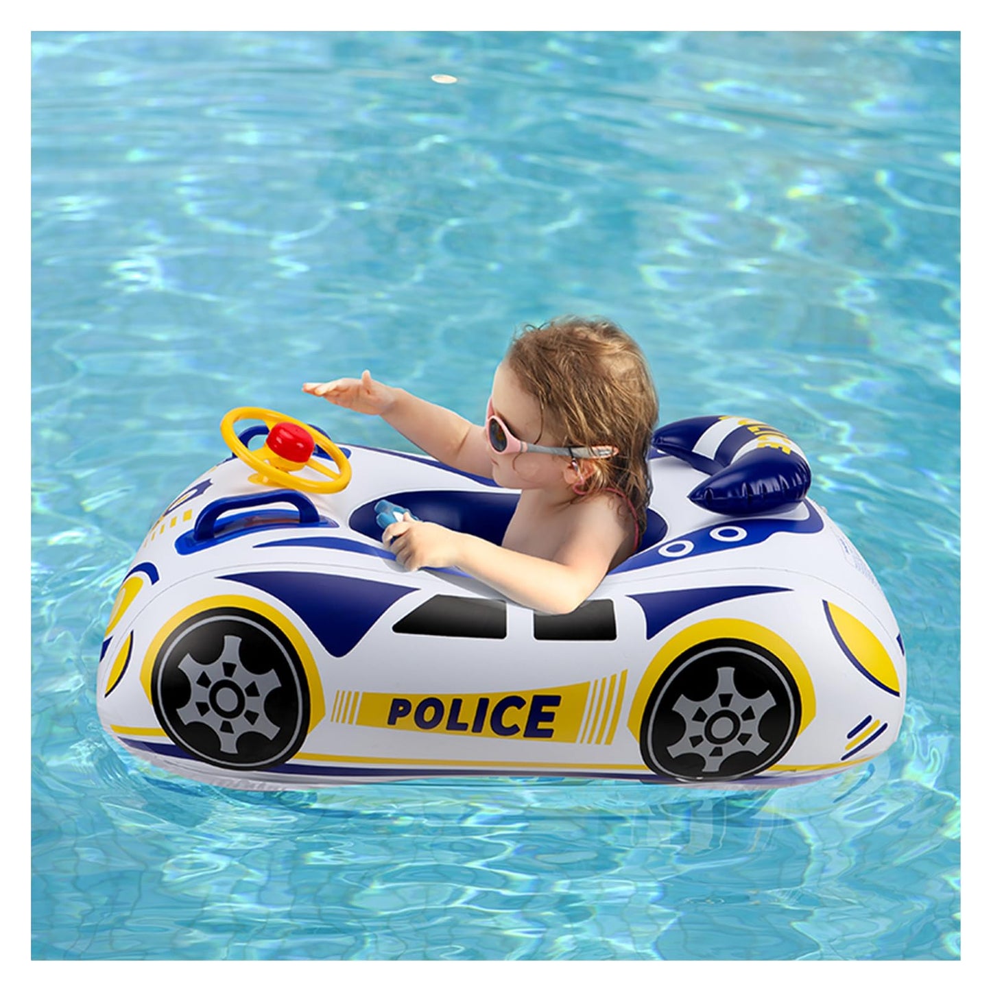 BOffer Baby Pool Float — 3D Police Car Design, Heavy-Duty PVC, 12–48 Months