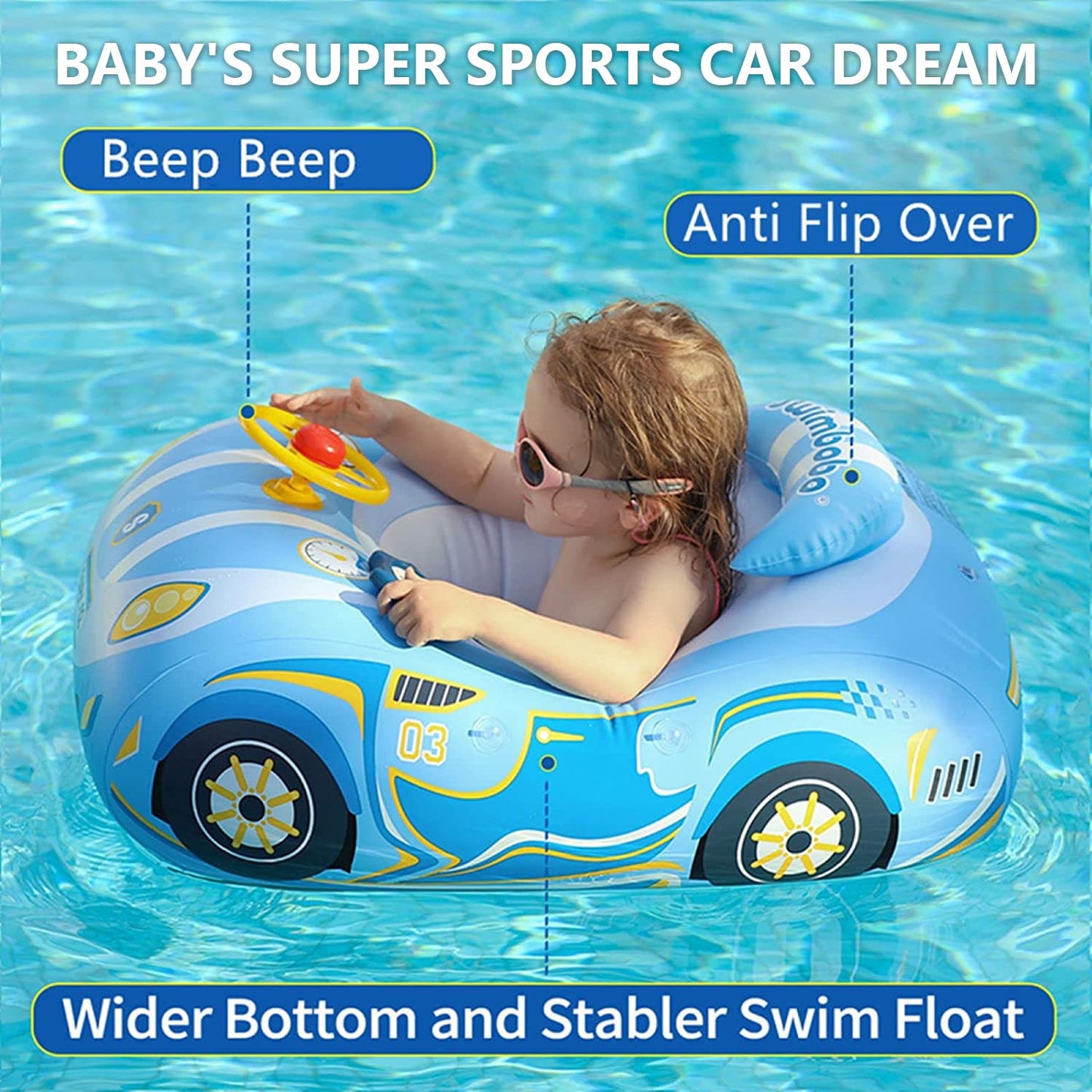 BOffer Baby Pool Float with 3D Car Design – Thick PVC Infant & Toddler Swim Float
