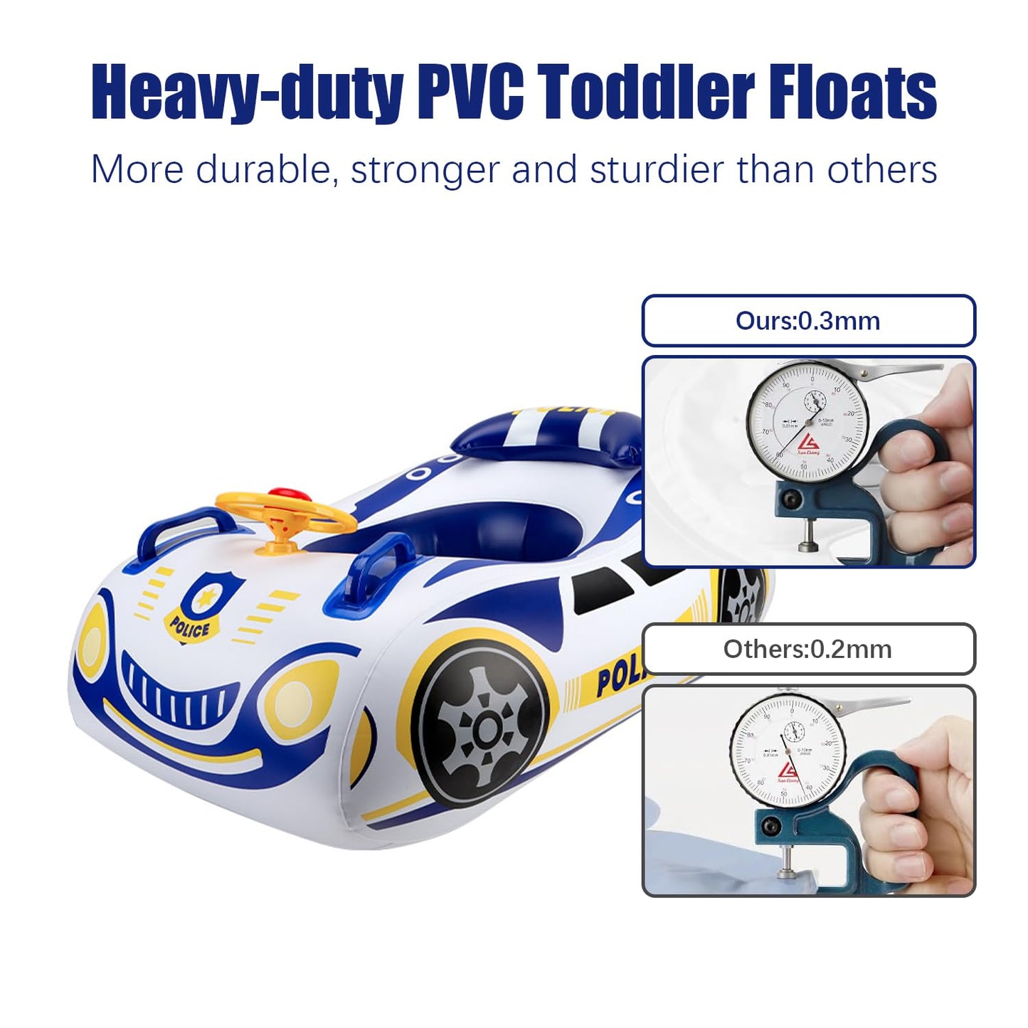 BOffer Baby Pool Float — 3D Police Car Design, Heavy-Duty PVC, 12–48 Months